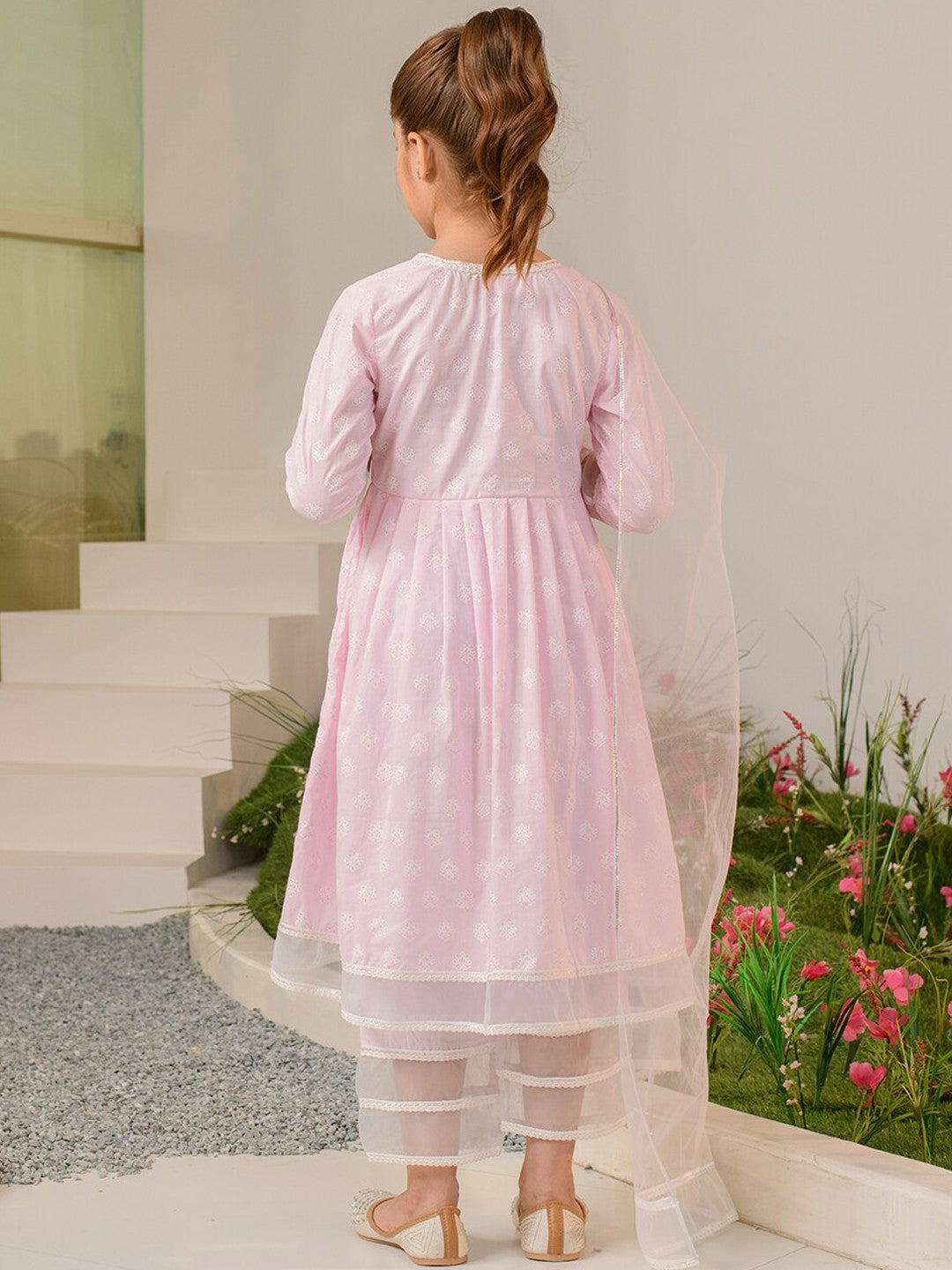 Buy Girls Pink Ethnic Motifs Printed Cotton Kurta Set with Trousers & Dupatta – Indiaista