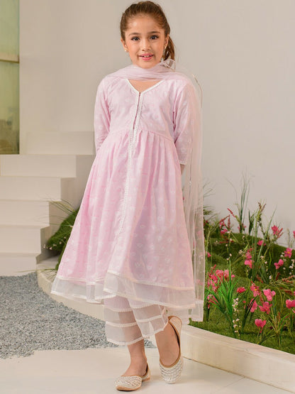 Buy Girls Pink Ethnic Motifs Printed Cotton Kurta Set with Trousers & Dupatta – Indiaista