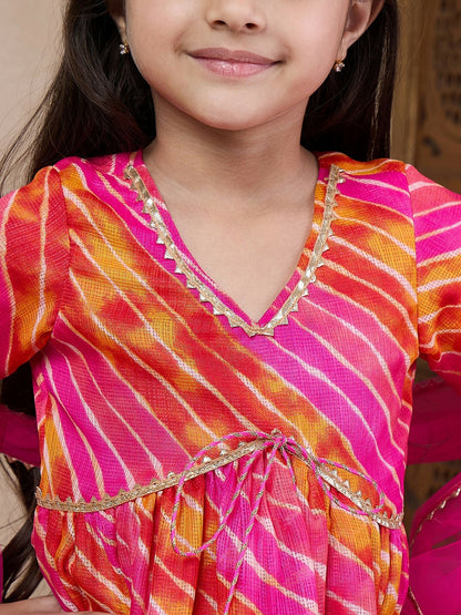 Buy Magenta & Red Striped Girls Kurti with Sharara & Dupatta | Indiaista