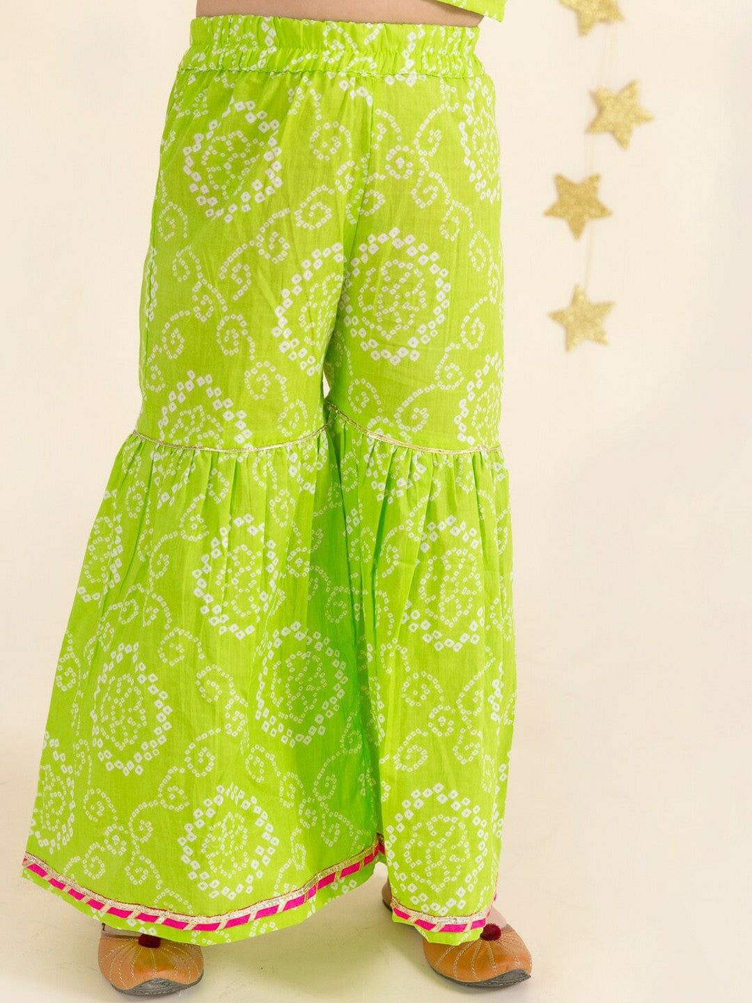 Green & Pink Bandhani Embroidered Kurta with Sharara & Dupatta – Ethnic Elegance