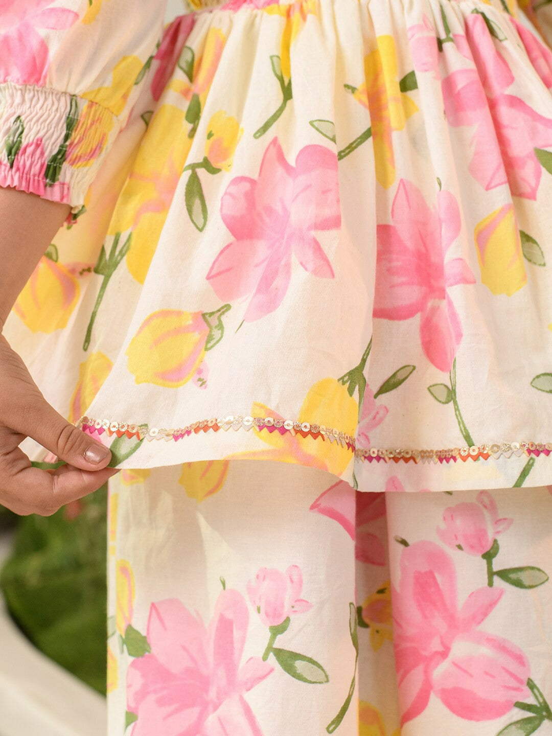 Buy White Floral Printed Kurta with Palazzos for Girls - Pure Cotton | Indiaista