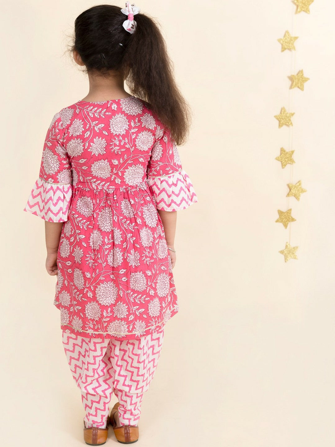 Buy Girls Pink Floral Striped Cotton Kurti with Patiala – Indiaista