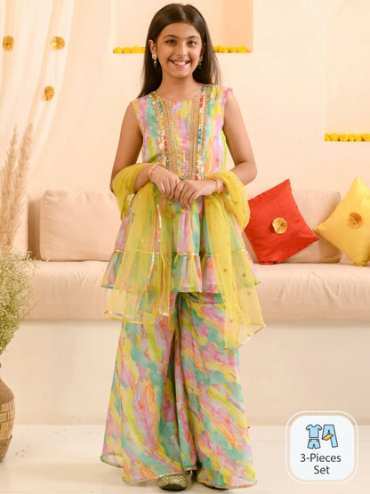 Buy Yellow Abstract Printed Kurta with Salwar & Dupatta for Girls – Indiaista