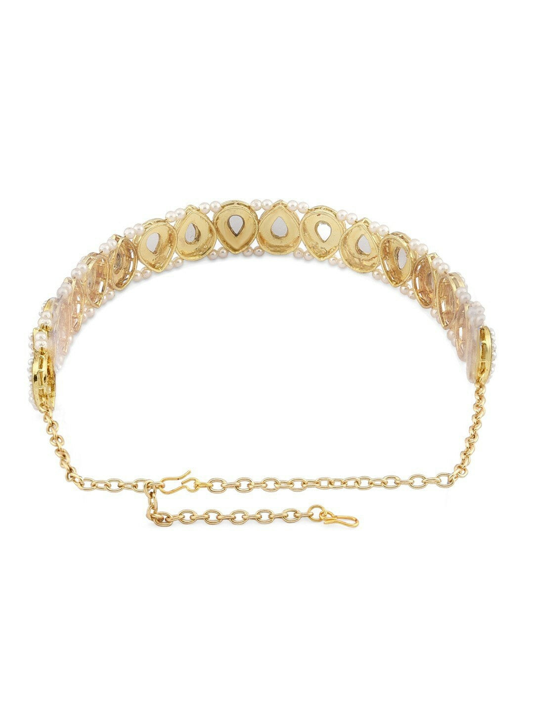 Gold-Toned Kundan & Pearl Embellished Hairband for Women – Ethnic Head Chain | Indiaista