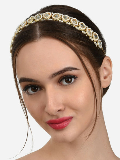 Gold-Toned Kundan & Pearl Embellished Hairband for Women – Ethnic Head Chain | Indiaista