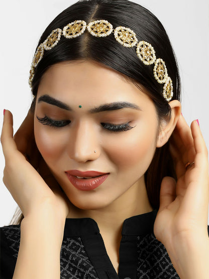 Gold-Plated Kundan Studded Hair Chain for Women – Handcrafted Head Jewelry | Indiaista