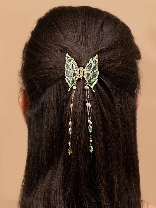 Buy Gold-Plated CZ-Stone Leaf Claw Clip – Elegant Hair Accessory | Indiaista