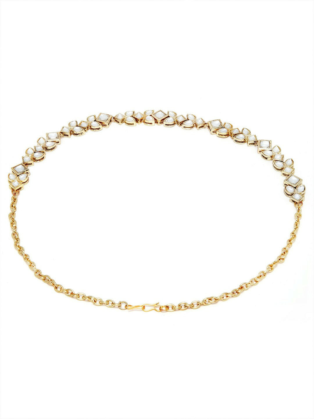 Silver-Toned Gold-Plated Kundan Head Chain for Women – Handcrafted & Embellished Hair Accessory | Indiaista