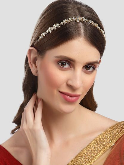 Silver-Toned Gold-Plated Kundan Head Chain for Women – Handcrafted & Embellished Hair Accessory | Indiaista