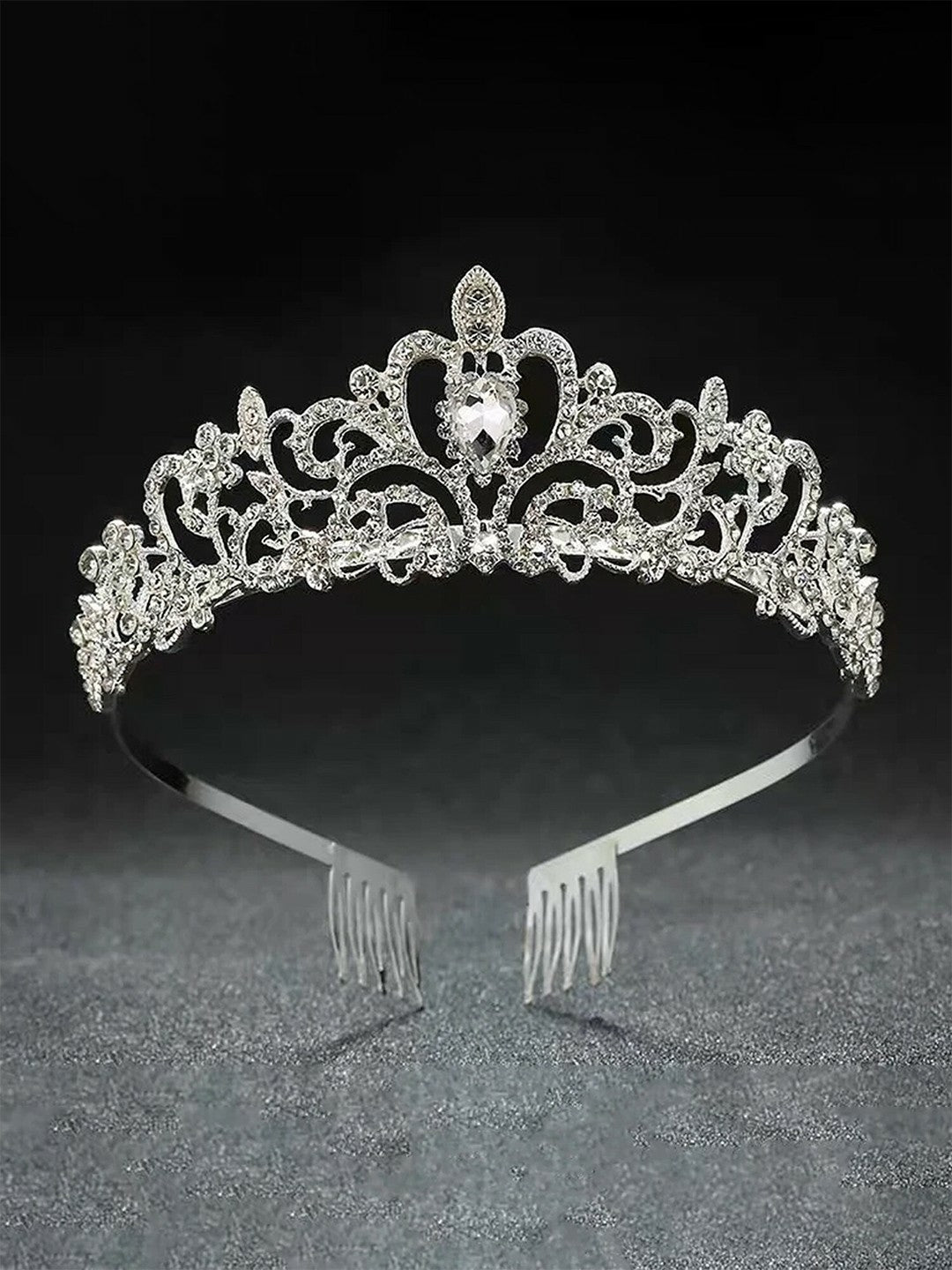 Silver-Toned & White Embellished Tiara for Women – Elegant Crown for Weddings & Parties | Indiaista