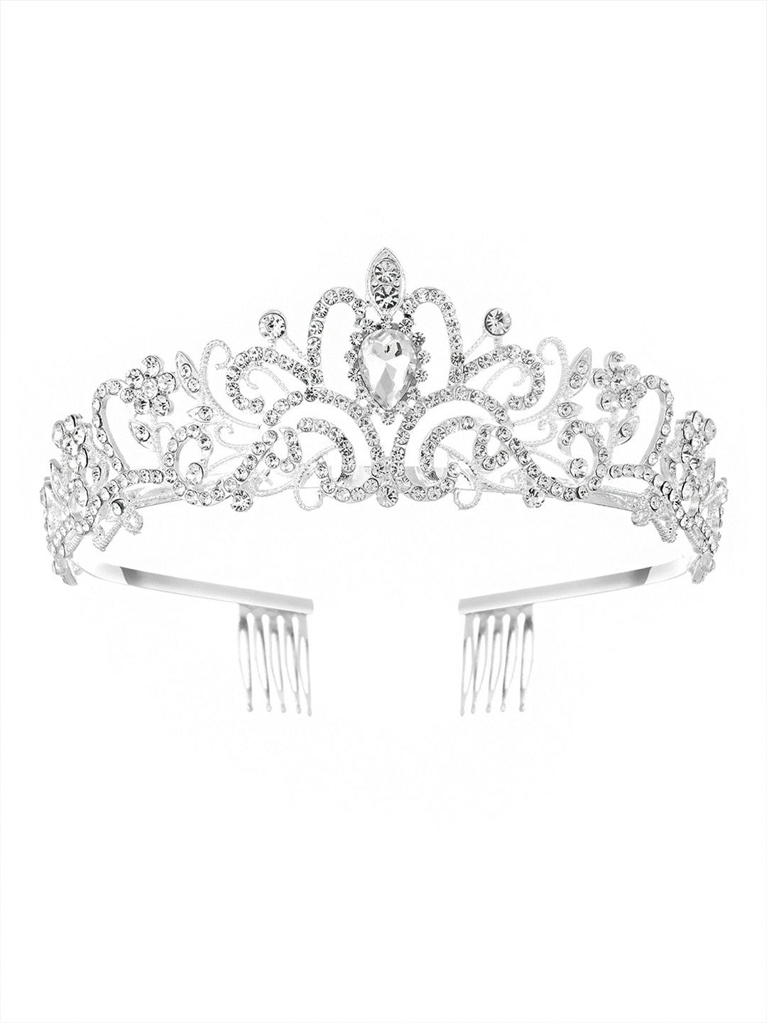 Silver-Toned & White Embellished Tiara for Women – Elegant Crown for Weddings & Parties | Indiaista