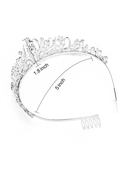 Silver-Toned & White Embellished Tiara for Women – Elegant Crown for Weddings & Parties | Indiaista