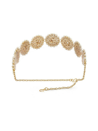 Gold-Toned & White Kundan Pearl Hairband for Women – Ethnic Head Chain | Indiaista