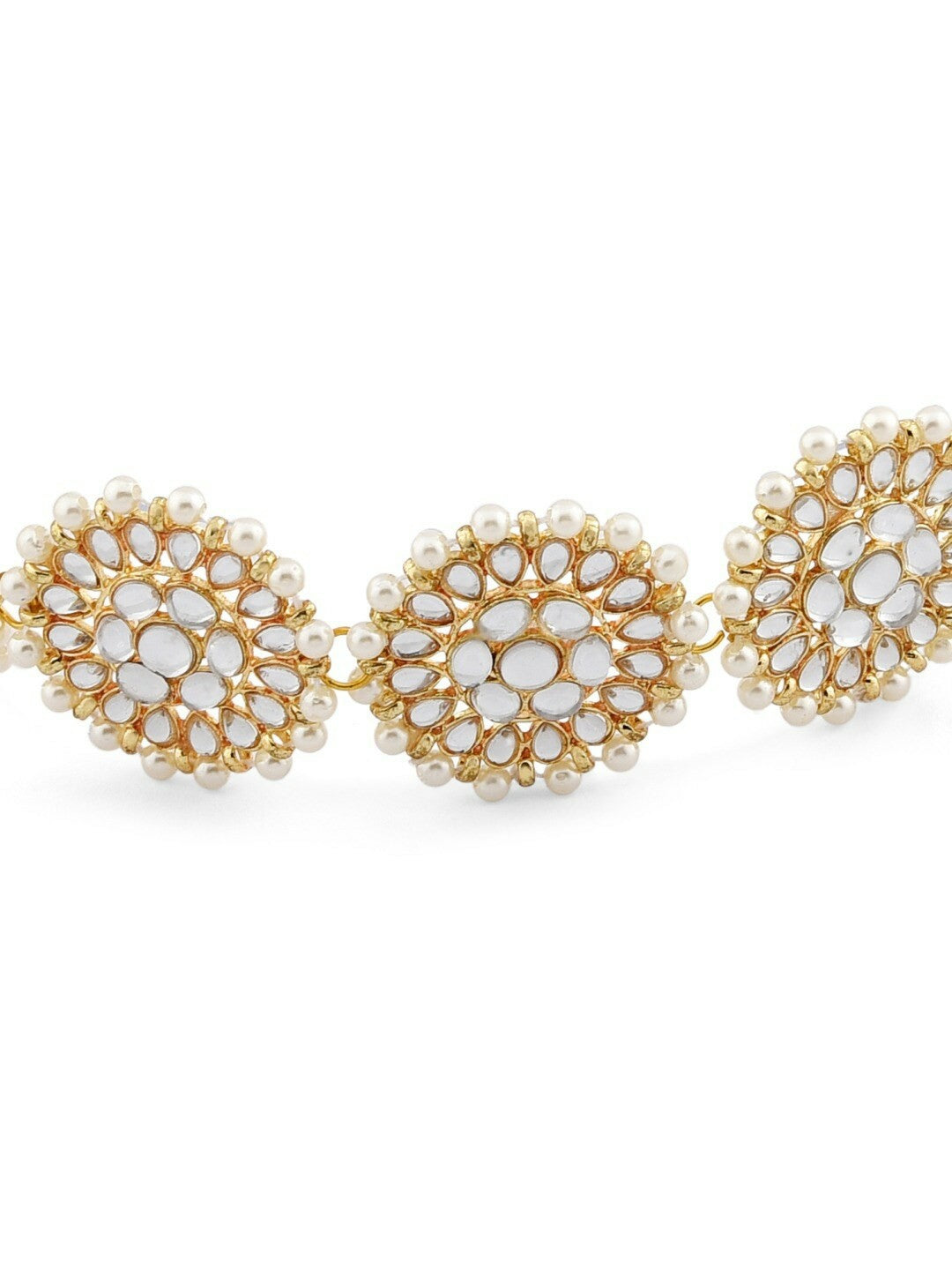 Gold-Toned & White Kundan Pearl Hairband for Women – Ethnic Head Chain | Indiaista