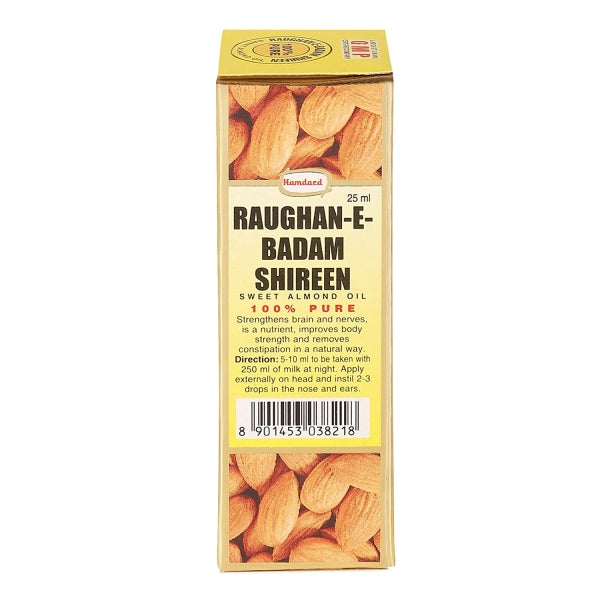 Hamdard Raughan-E-Badam Shireen Sweet Almond Oil 25ml | Cold-Pressed Vitamin E Rich Oil for Skin & Hair Care