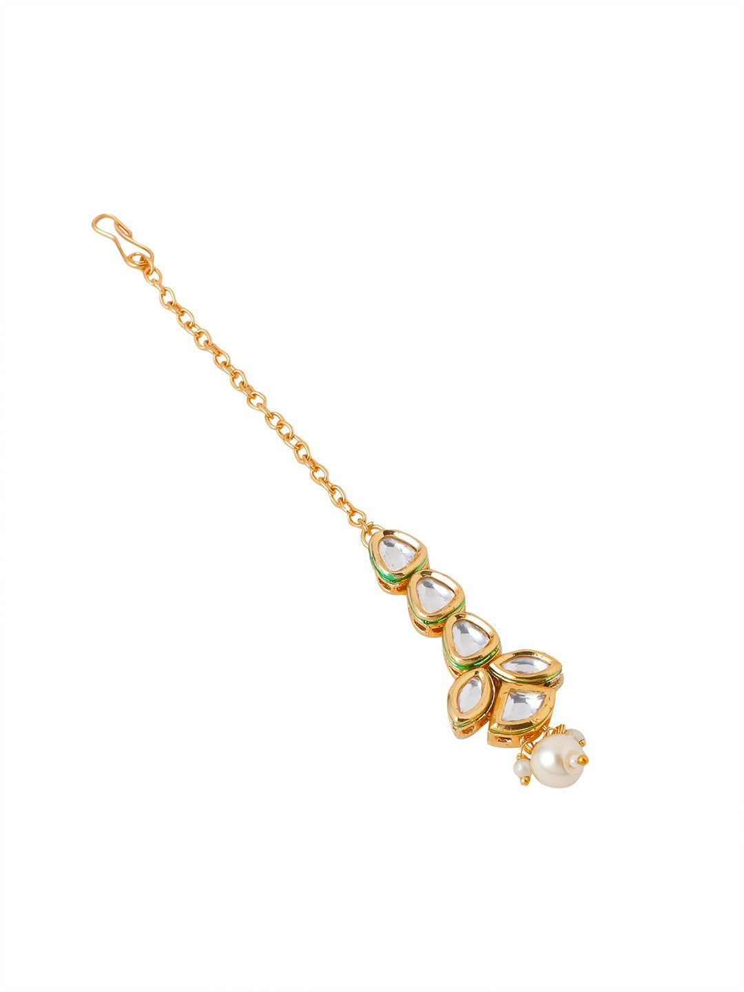 Gold-Plated Kundan Matha Patti for Women – Traditional Maang Tikka with White Stones | Indiaista