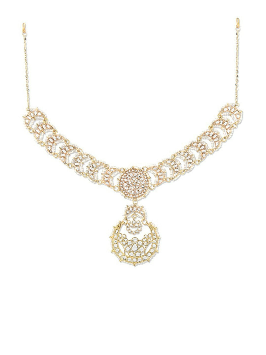 Gold-Plated Kundan Matha Patti for Women – Pearl Beaded Bridal Maang Tikka | Indiaista