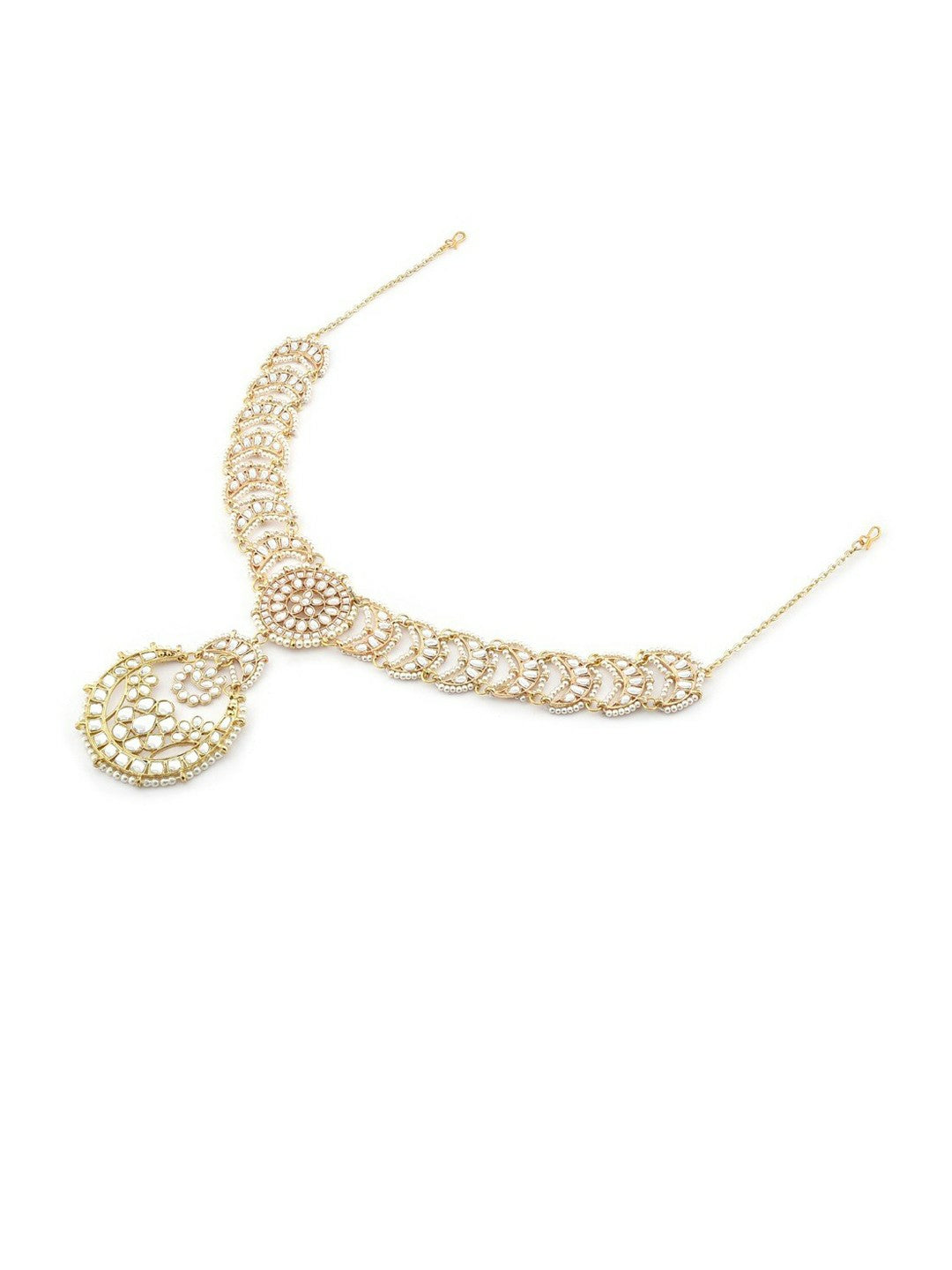 Gold-Plated Kundan Matha Patti for Women – Pearl Beaded Bridal Maang Tikka | Indiaista