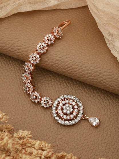 Rose Gold-Plated Jadau Matha Patti – Handcrafted with White AD & CZ Stones | Indiaista