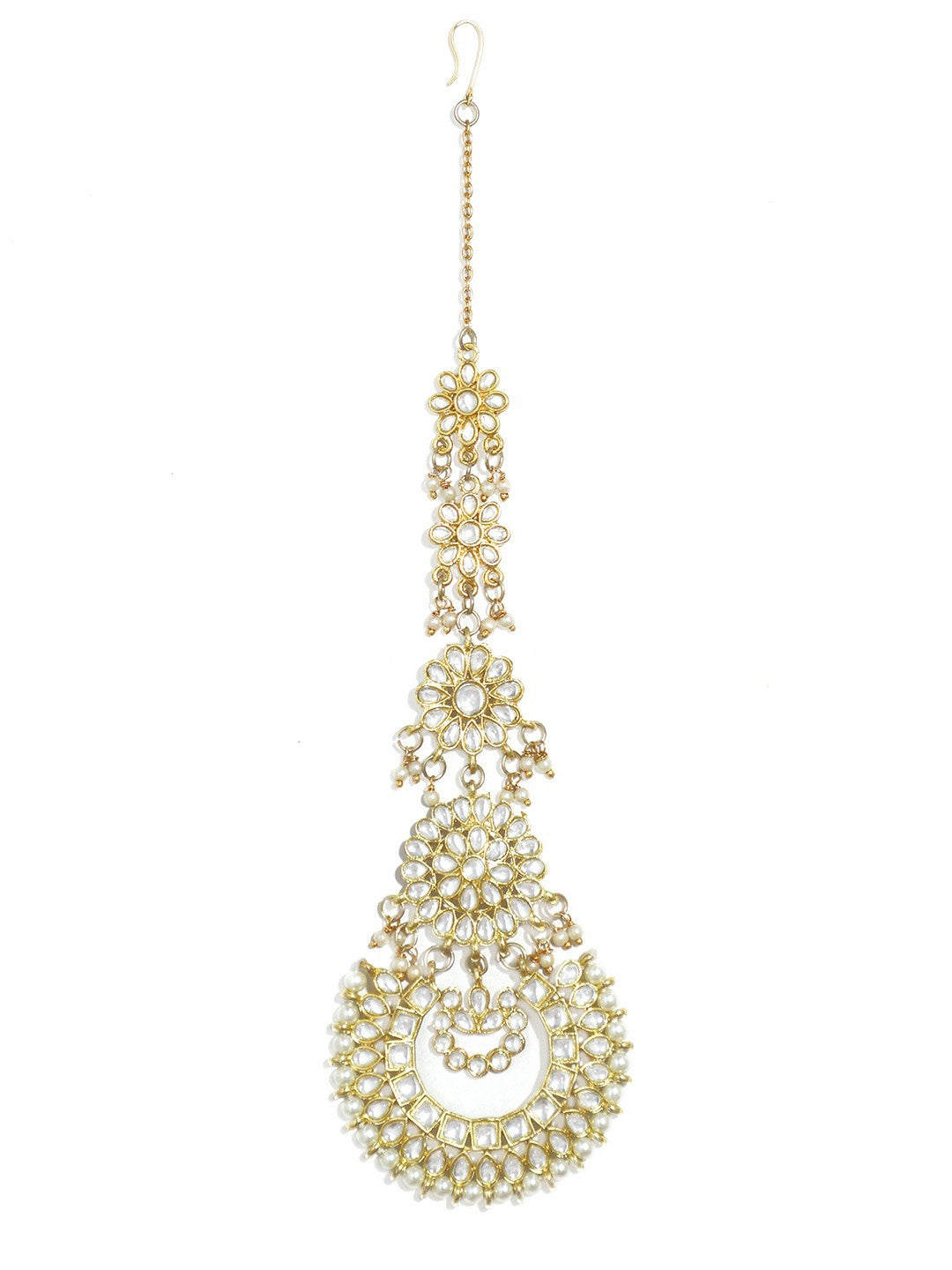 Gold-Plated Kundan Matha Patti for Women – Handcrafted Pearl Beaded Maang Tikka | Indiaista