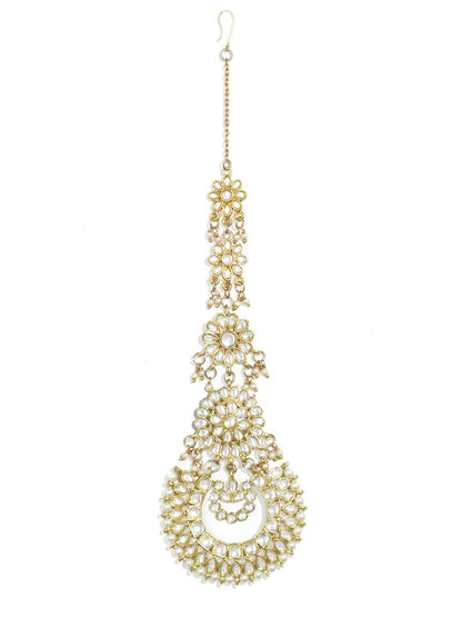 Gold-Plated Kundan Matha Patti for Women – Handcrafted Pearl Beaded Maang Tikka | Indiaista