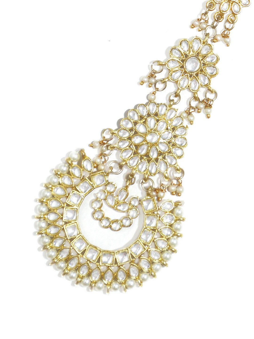 Gold-Plated Kundan Matha Patti for Women – Handcrafted Pearl Beaded Maang Tikka | Indiaista