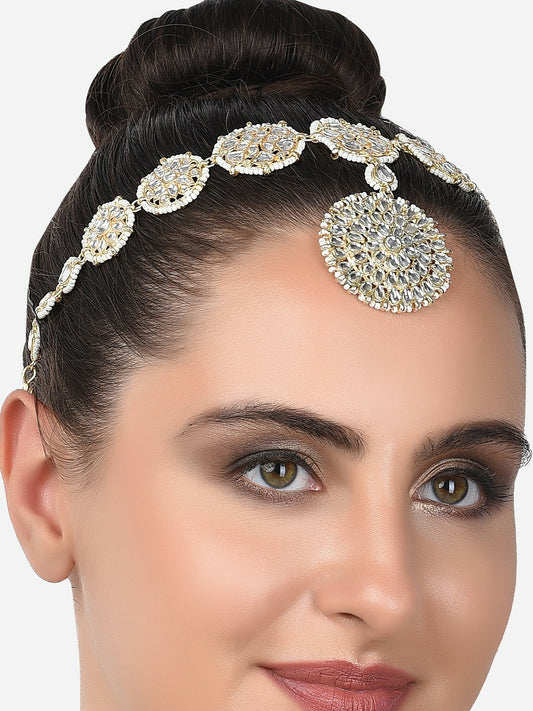 Gold-Plated Maatha Patti for Women – Kundan & Pearl Beaded Bridal Headpiece | Indiaista