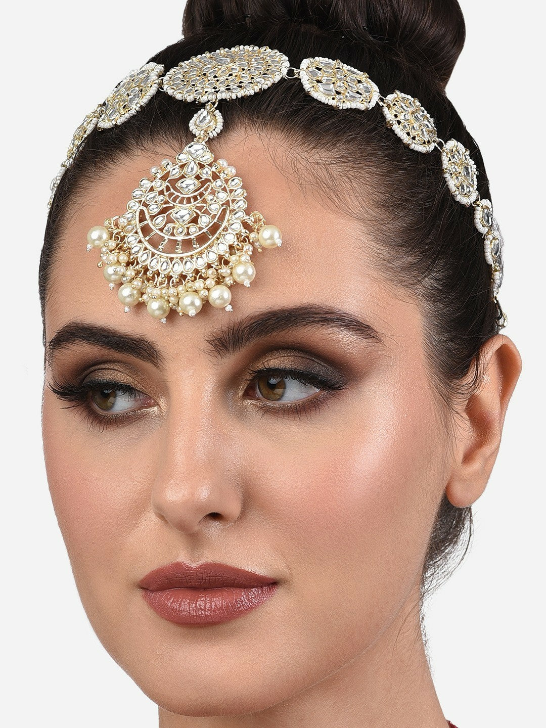 Gold-Plated Kundan Matha Patti for Women – Pearl Beaded Bridal Headpiece | Indiaista