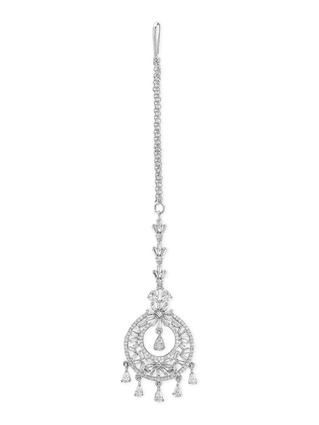 Silver-Plated AD & Cubic Zirconia Matha Patti – Elegant Maang Tikka for Women | Indiaista