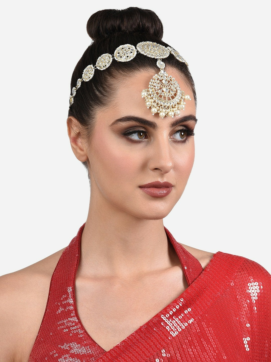 Gold-Plated Kundan Matha Patti for Women – Pearl Beaded Bridal Headpiece | Indiaista