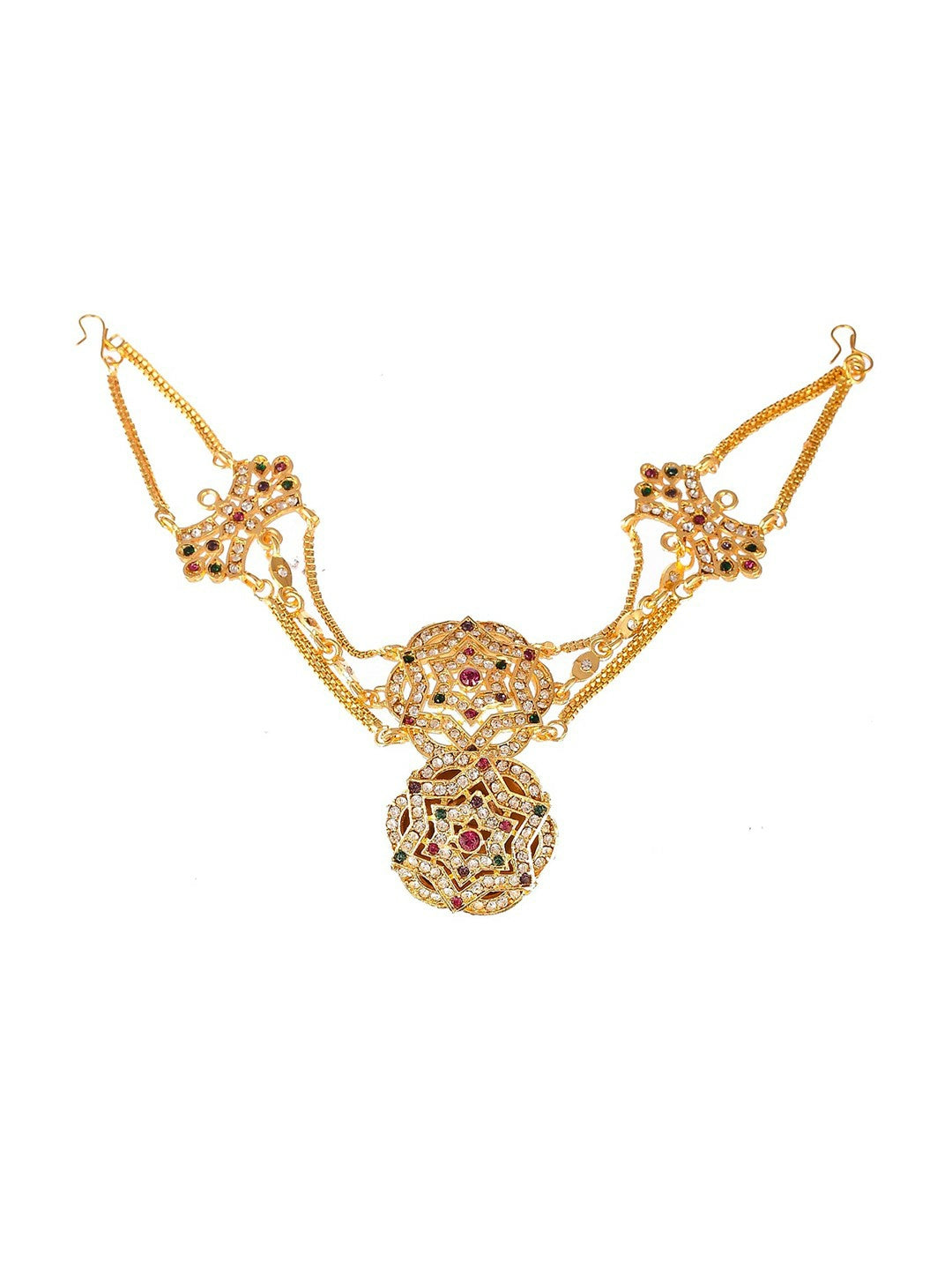 Gold-Plated Kundan & CZ Matha Patti – Handcrafted Maang Tikka with Pearl Beads | Indiaista