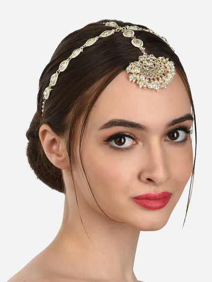 Gold-Plated Kundan & Pearl Matha Patti for Women – Bridal & Ethnic Hair Jewelry | Indiaista