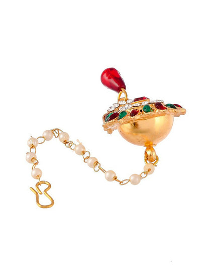 Red & Green Gold-Plated Matha Patti – Stone-Studded & Pearl Beaded Maang Tikka | Indiaista