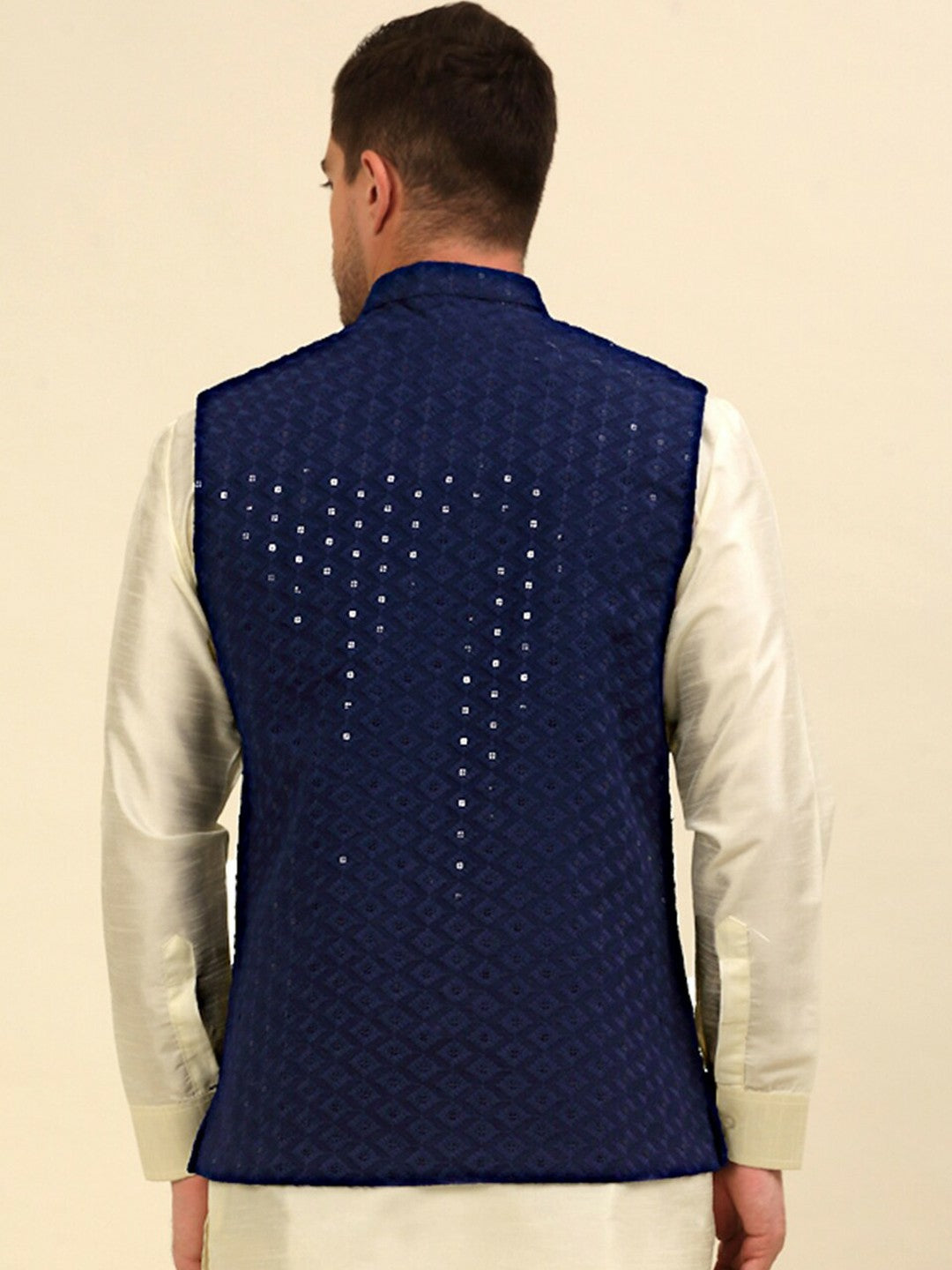 Buy Navy Blue Embroidered Nehru Jacket for Men – Regular Fit, Stylish & Elegant | Indiaista