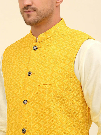 Buy Yellow Embroidered Nehru Jacket for Men – Stylish & Elegant | Indiaista