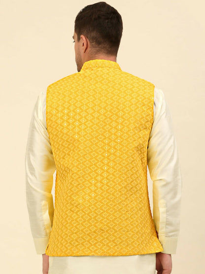 Buy Yellow Embroidered Nehru Jacket for Men – Stylish & Elegant | Indiaista