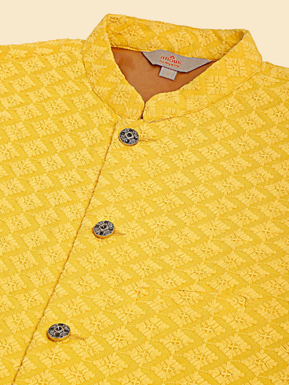 Buy Yellow Embroidered Nehru Jacket for Men – Stylish & Elegant | Indiaista