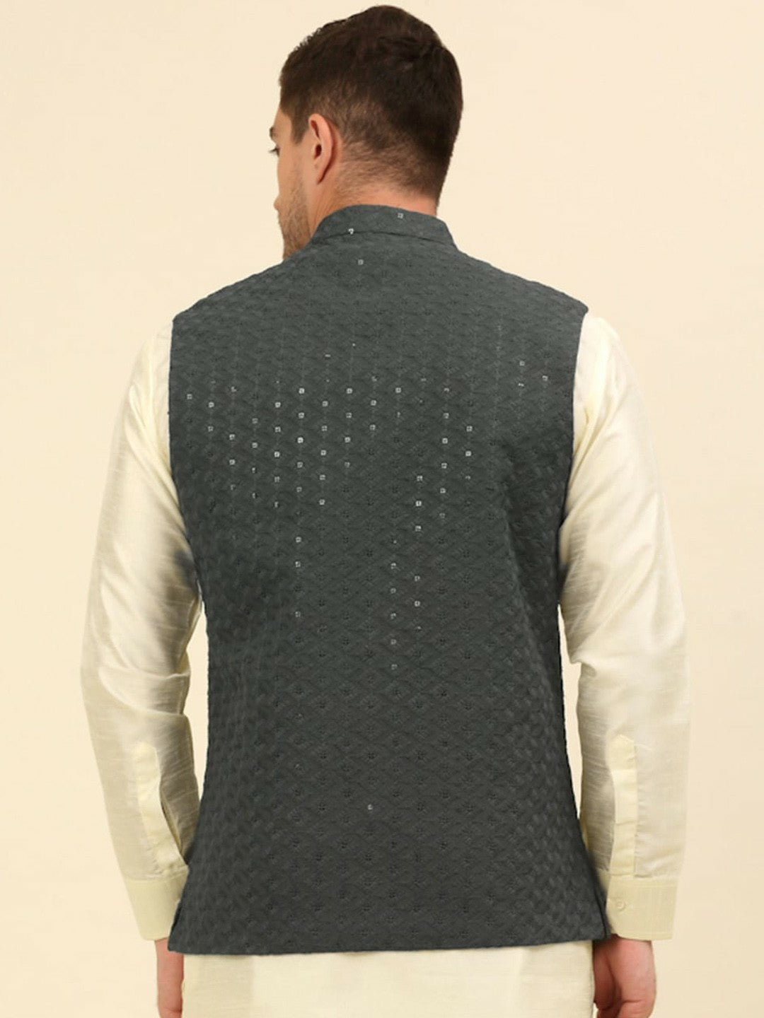 Grey Embroidered Sequinned Nehru Jacket – Stylish & Elegant | Indiaista