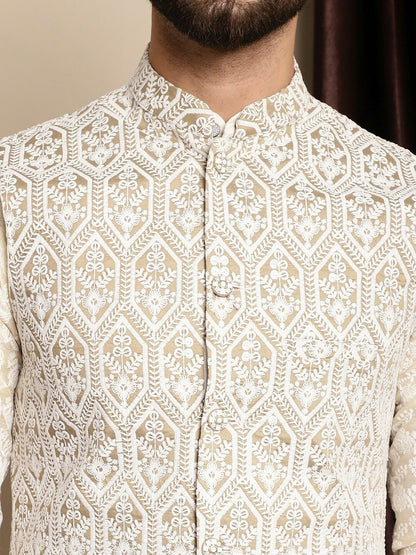 Buy Metalic & White Embroidered Nehru Jacket for Men - Stylish & Elegant | Indiaista