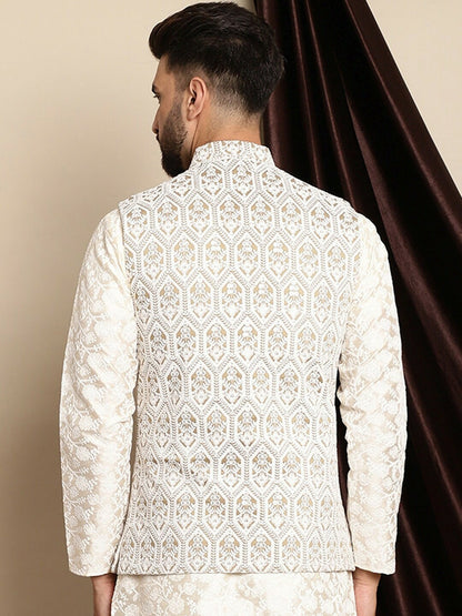 Buy Metalic & White Embroidered Nehru Jacket for Men - Stylish & Elegant | Indiaista