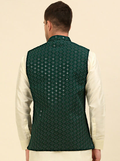 Buy Olive Green Embroidered Nehru Jacket for Men – Stylish & Elegant | Indiaista