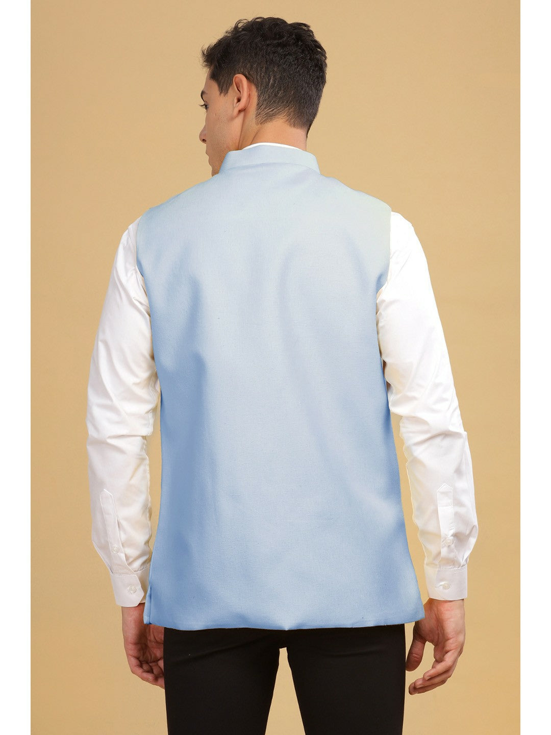 Buy Blue Solid Woven Cotton Nehru Jacket for Men – Stylish & Comfortable | Indiaista