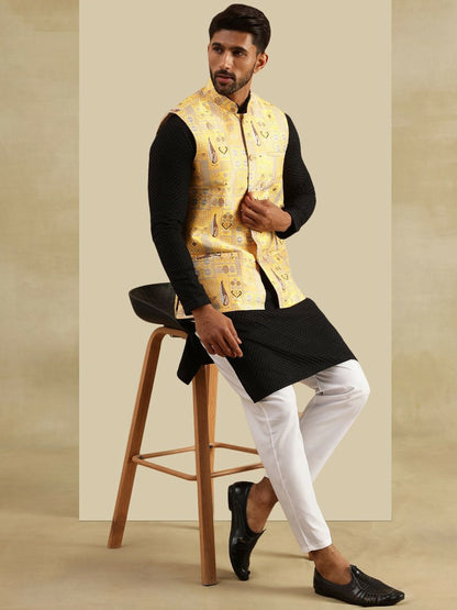 Men’s Geometric Brocade Design Nehru Jacket – Traditional Elegance
