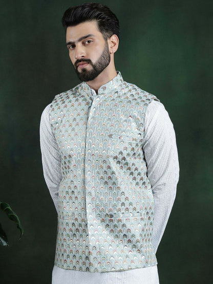 Men’s Printed Woven Nehru Jacket – Traditional Elegance