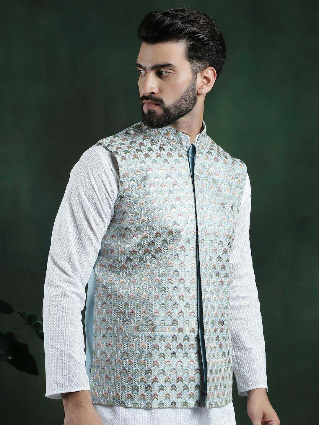 Men’s Printed Woven Nehru Jacket – Traditional Elegance