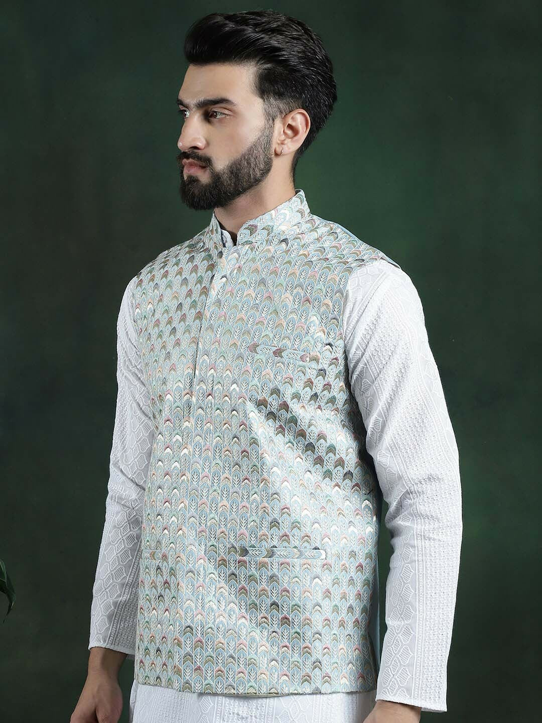 Men’s Printed Woven Nehru Jacket – Traditional Elegance