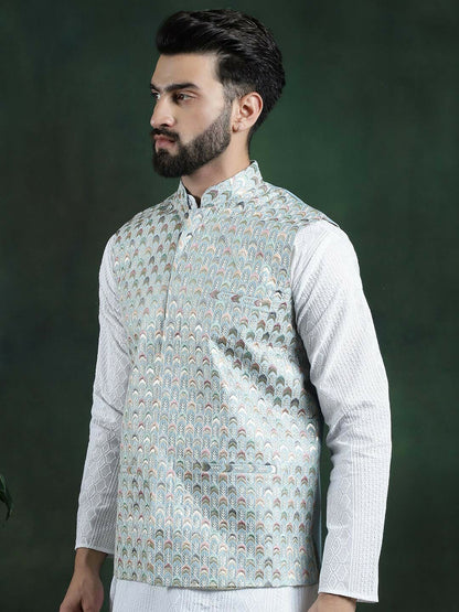 Men’s Printed Woven Nehru Jacket – Traditional Elegance