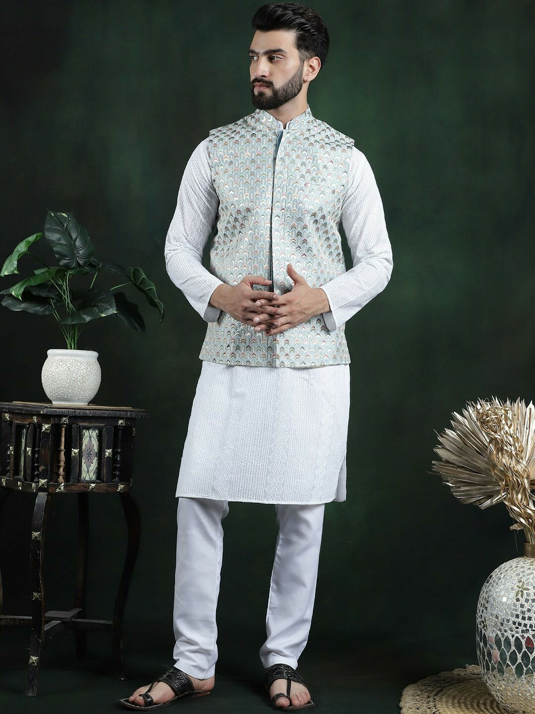 Men’s Printed Woven Nehru Jacket – Traditional Elegance