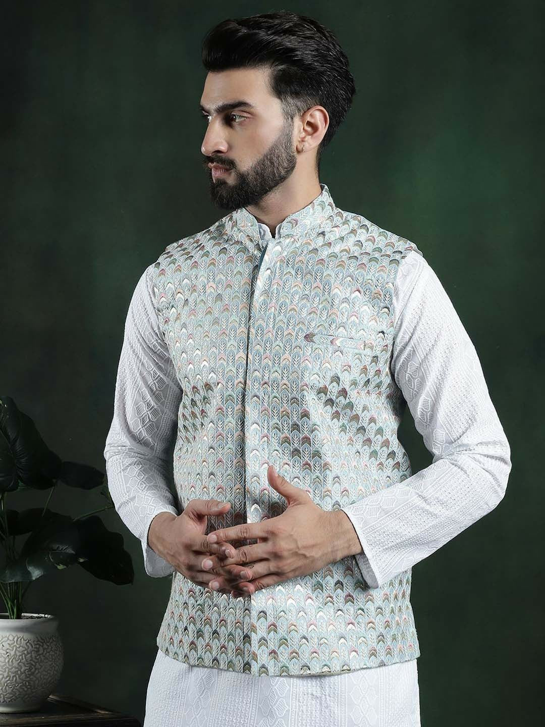 Men’s Printed Woven Nehru Jacket – Traditional Elegance