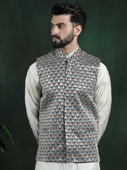 Men’s Embroidered Premium Silk Nehru Jacket – Traditional Elegance